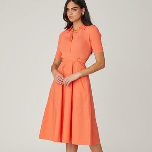 Shoshanna Coral Knit And Cotton Combo Midi Dress, Size Medium, Previously Worn